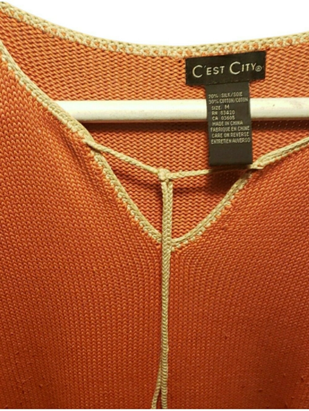 MANDARIN BURNT ORANGE SILK AND COTTON SLEEVELESS TOP WITH CREAM TIE